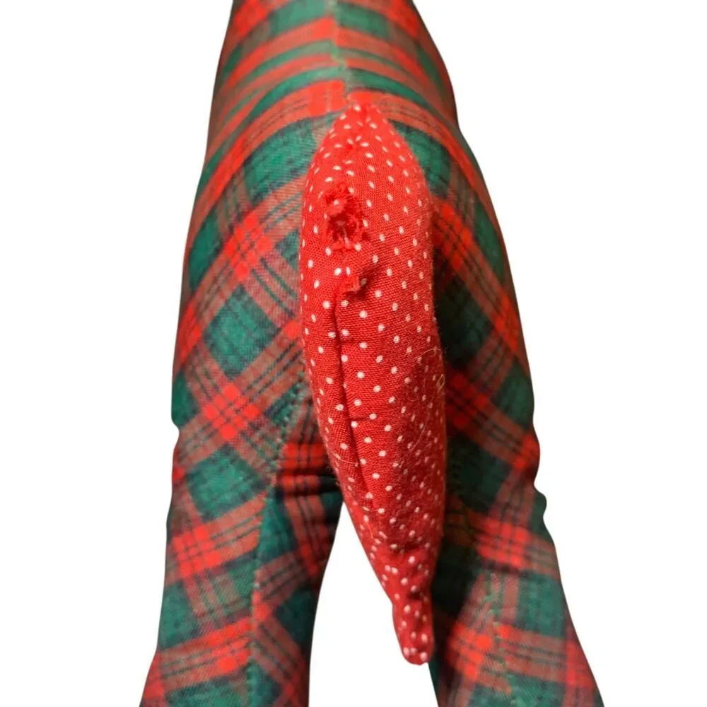 Vintage Handmade Red Green Plaid Rocking Horse Plush Christmas Holiday Stuffed